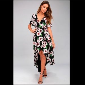 Lulu's Black Floral High-Low Wrap Dress